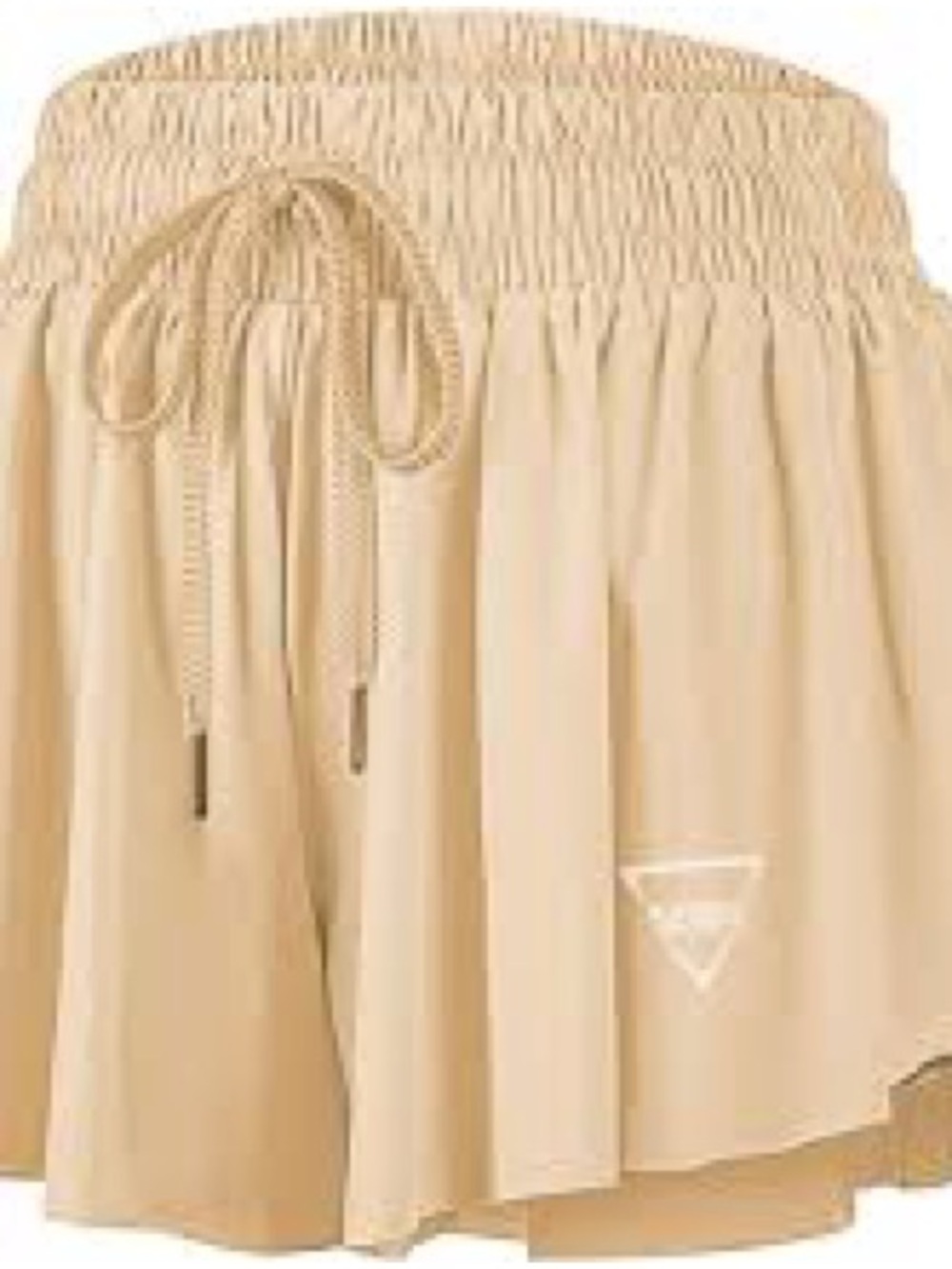 Smocked Waist Drawstring Skirt-Style Shorts in Beige